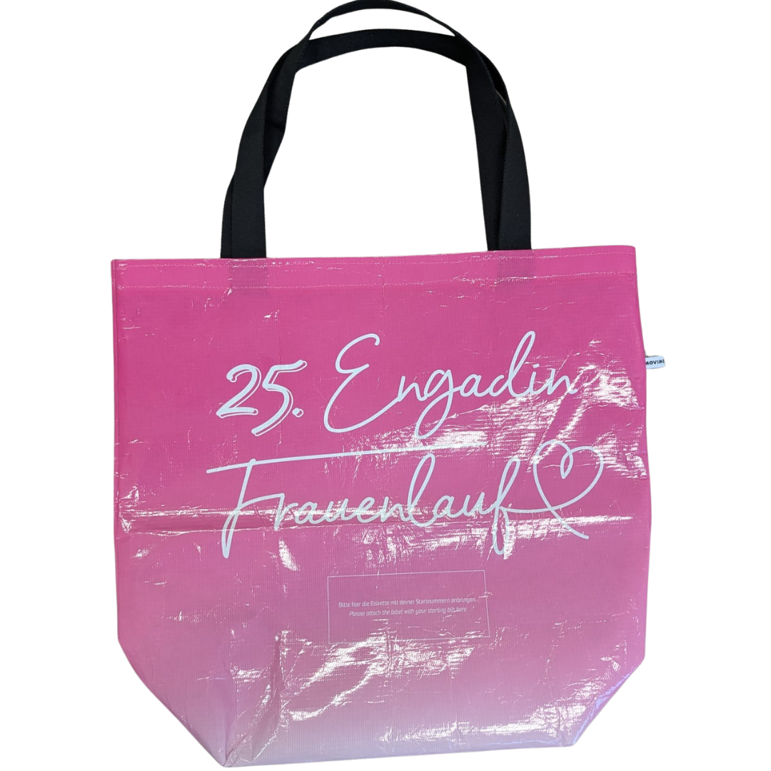 upcycling Tasche Engadin 25. Engadin Frauenlauf 2026_Vorderseite. 